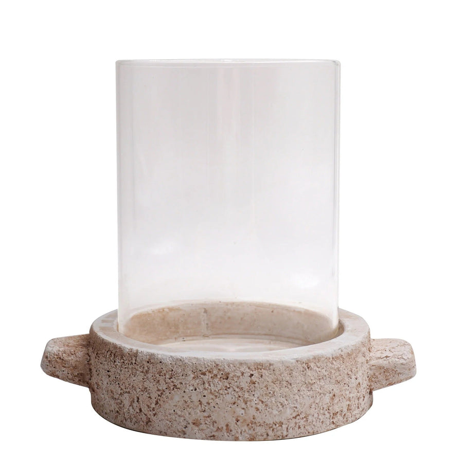 Cream Cement Base Glass Candle Holder