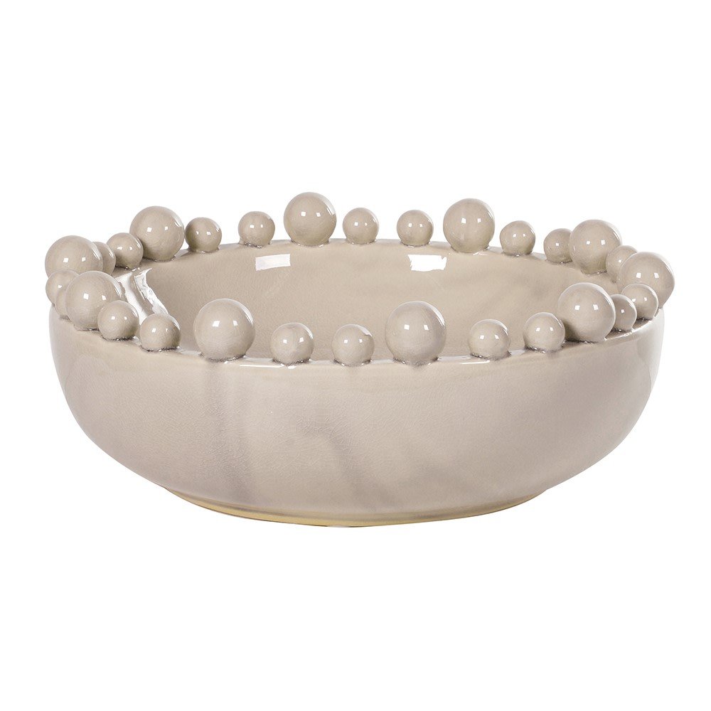 Cream Ceramic Bowl with Bobble-Edged Rim