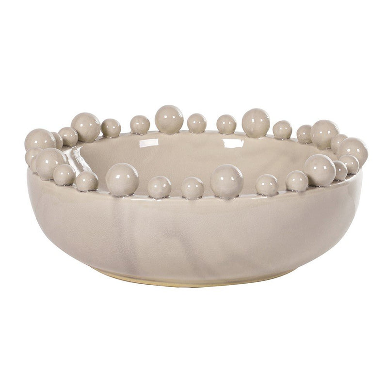 Cream Ceramic Bowl with Bobble-Edged Rim