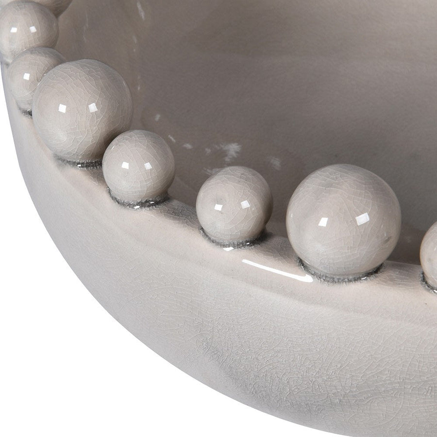 Cream Ceramic Bowl with Bobble-Edged Rim