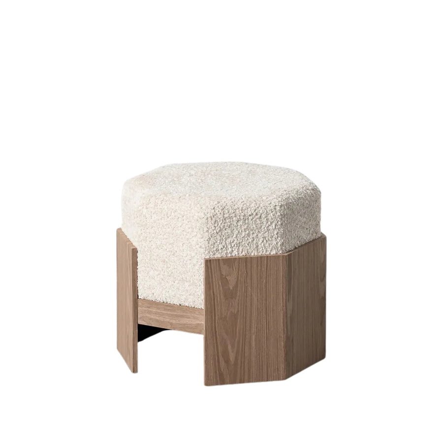 Cream Footstool with Wooden Base