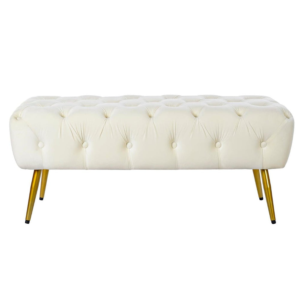 Cream Polyester Bench with Golden Metal Accents - LUXONAS