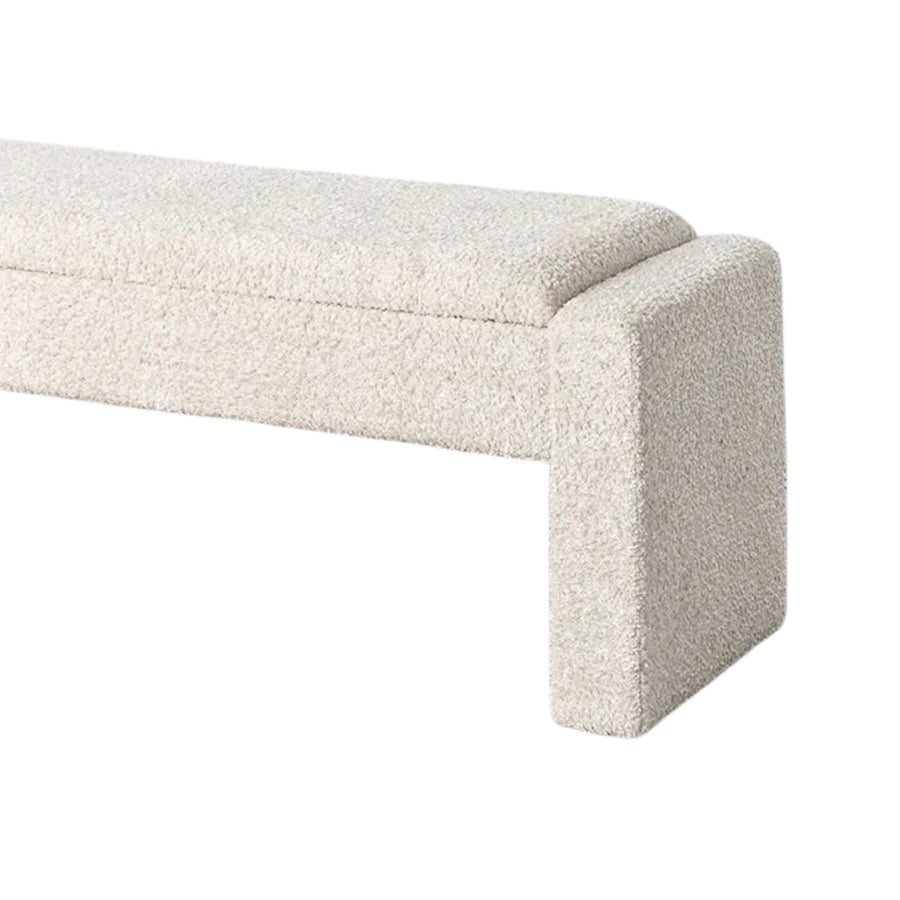 Cream Polyester Upholstered Chest Bench with Storage