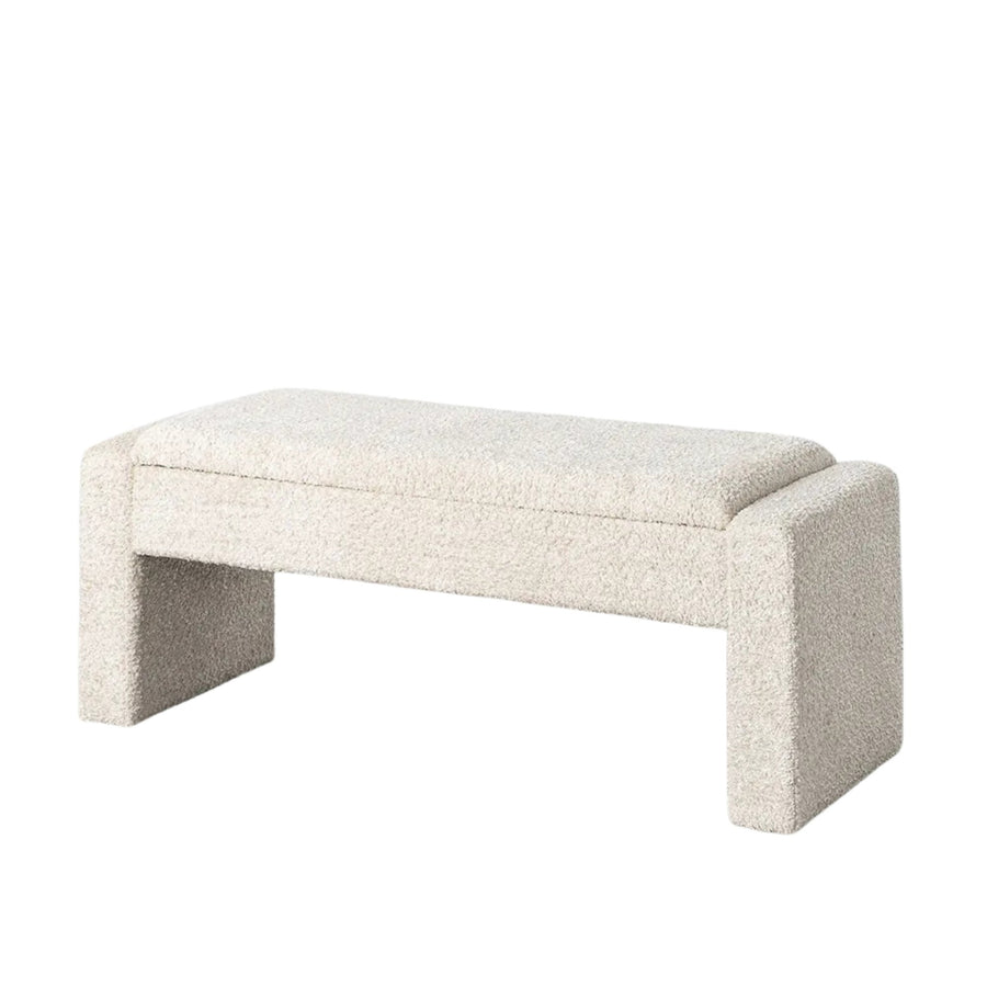 Cream Polyester Upholstered Chest Bench with Storage