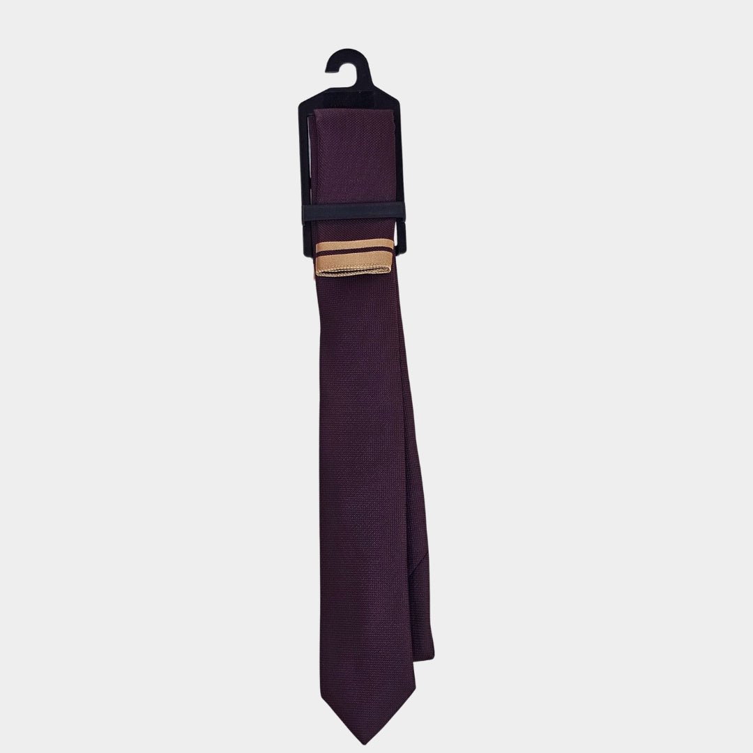 Cream/Aubergine Tie and Pocket Square Set