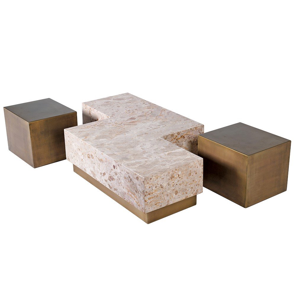 Crema Marble and Gold Metal Coffee Table - LUXONAS