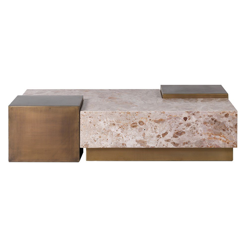 Crema Marble and Gold Metal Coffee Table - LUXONAS