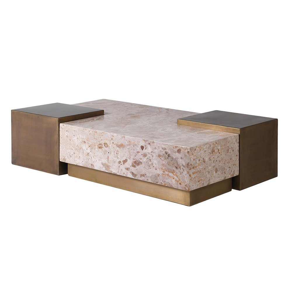 Crema Marble and Gold Metal Coffee Table - LUXONAS
