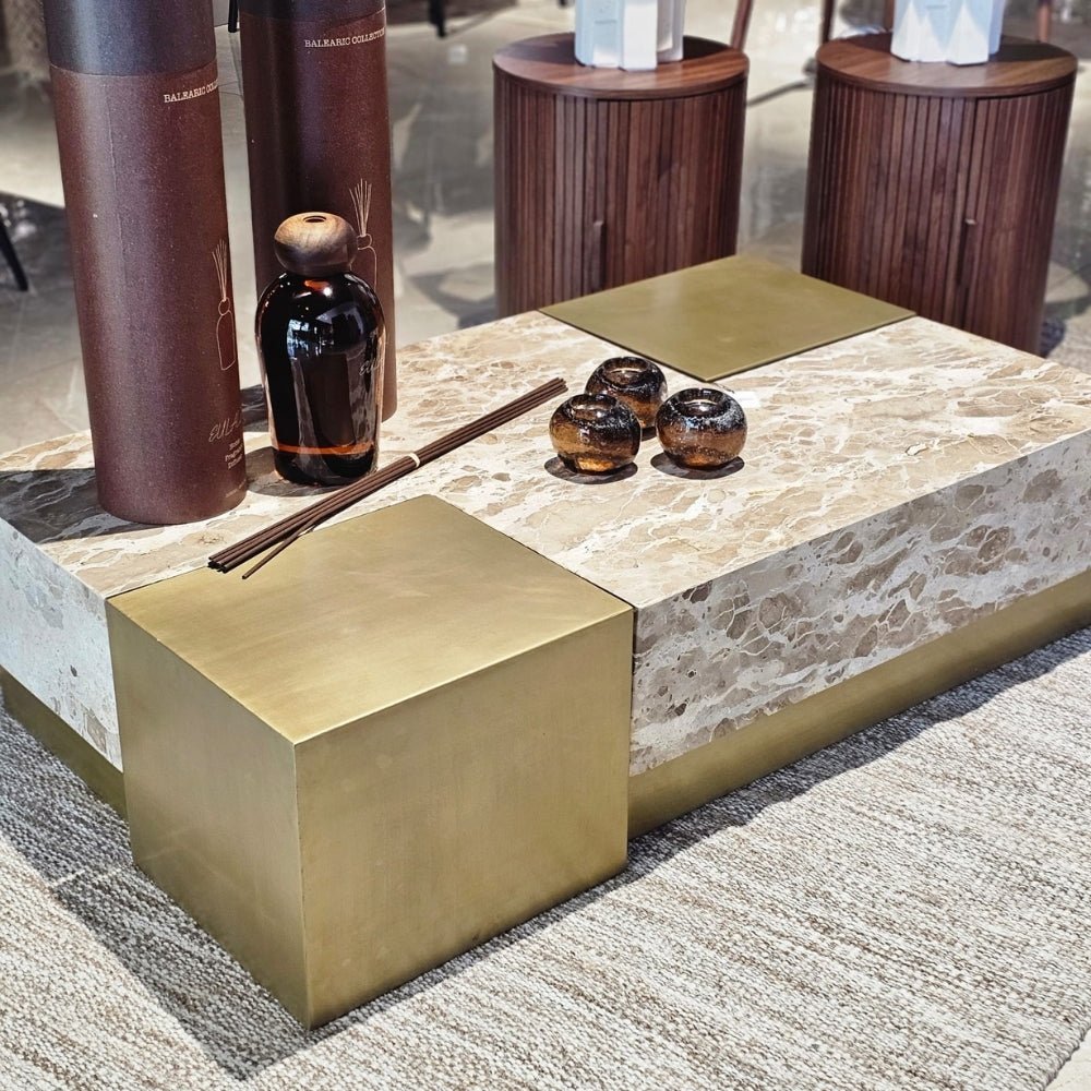Crema Marble and Gold Metal Coffee Table - LUXONAS HOME