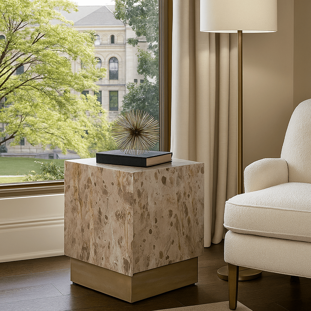 Crema Marble Block Side Table - LUXONAS