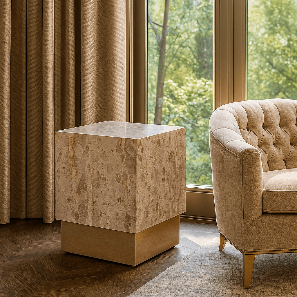 Crema Marble Block Side Table - LUXONAS