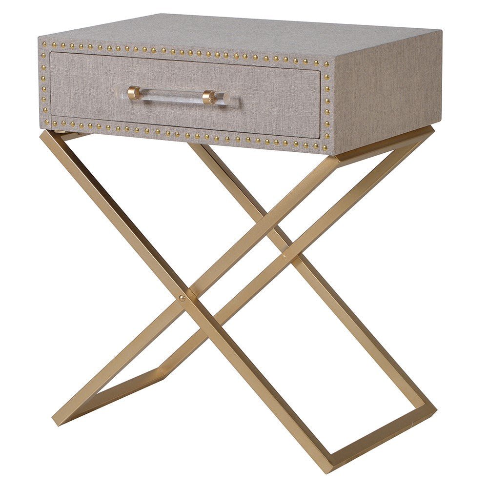 Cross Leg Linen Bedside w/Drawer
