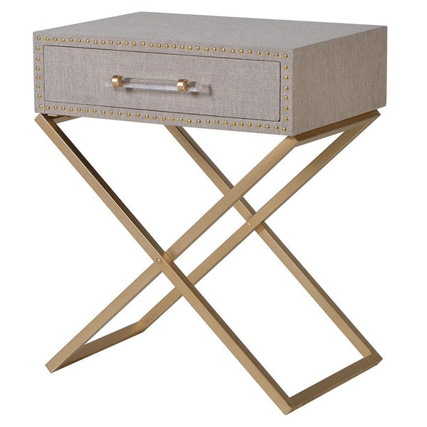Cross Leg Linen Bedside w/Drawer