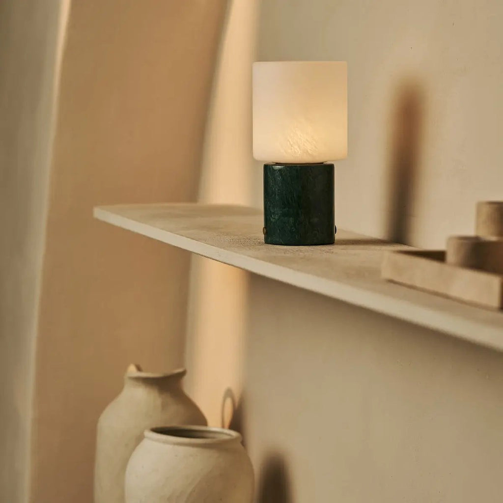 Cuyp Green – Verde Alpi Marble Rechargeable Table Lamp | Cordless, USB Rechargeable & Up to 100 Hours of Light - LUXONAS HOME