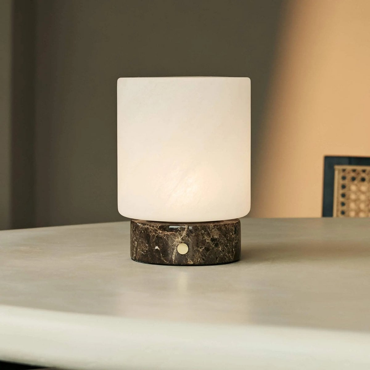 Cuyp Small Brown – Emperador Dark Marble Rechargeable Table Lamp | Authentic, Dimmable & Interchangeable Lampshade - LUXONAS HOME