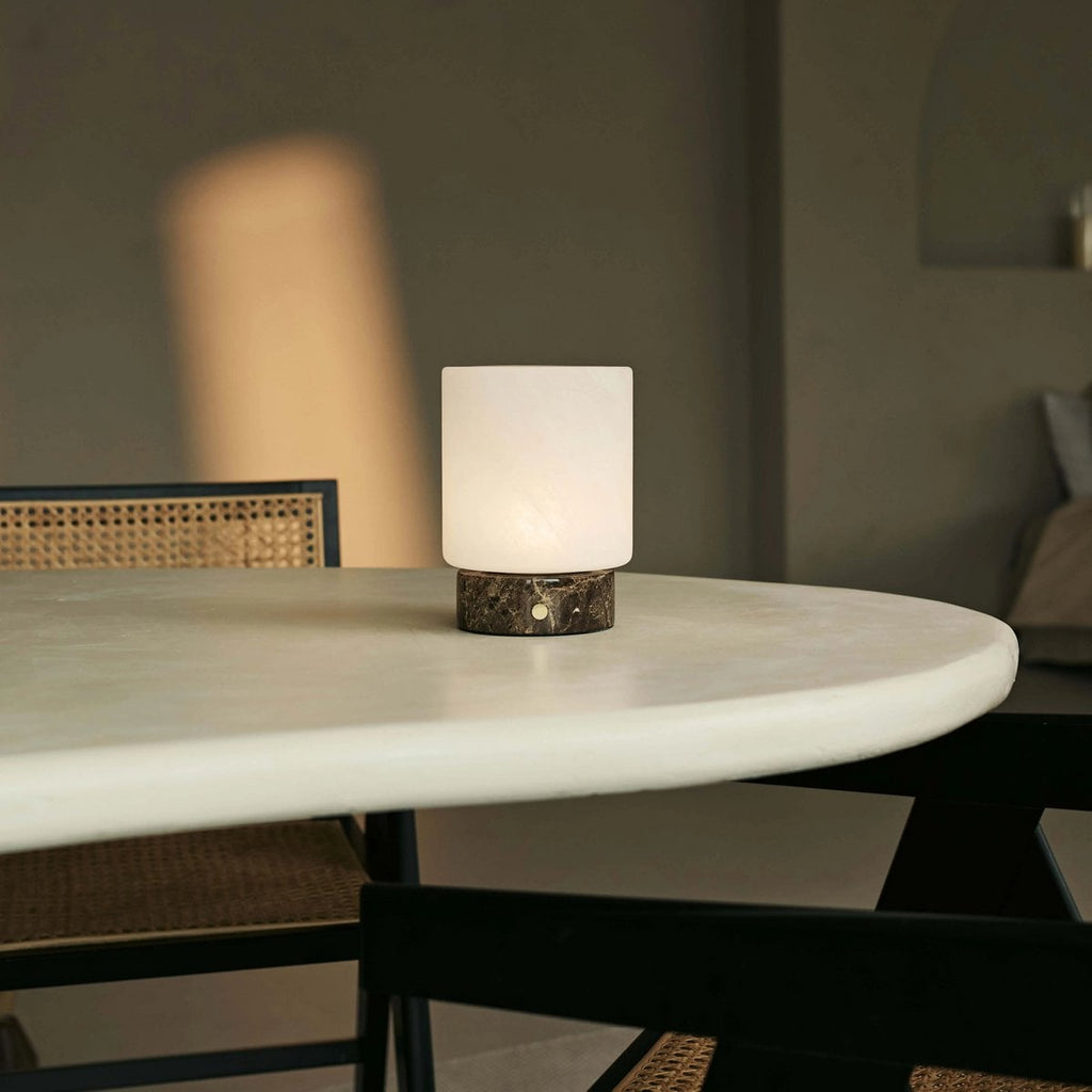 Cuyp Small Brown – Emperador Dark Marble Rechargeable Table Lamp | Authentic, Dimmable & Interchangeable Lampshade - LUXONAS HOME