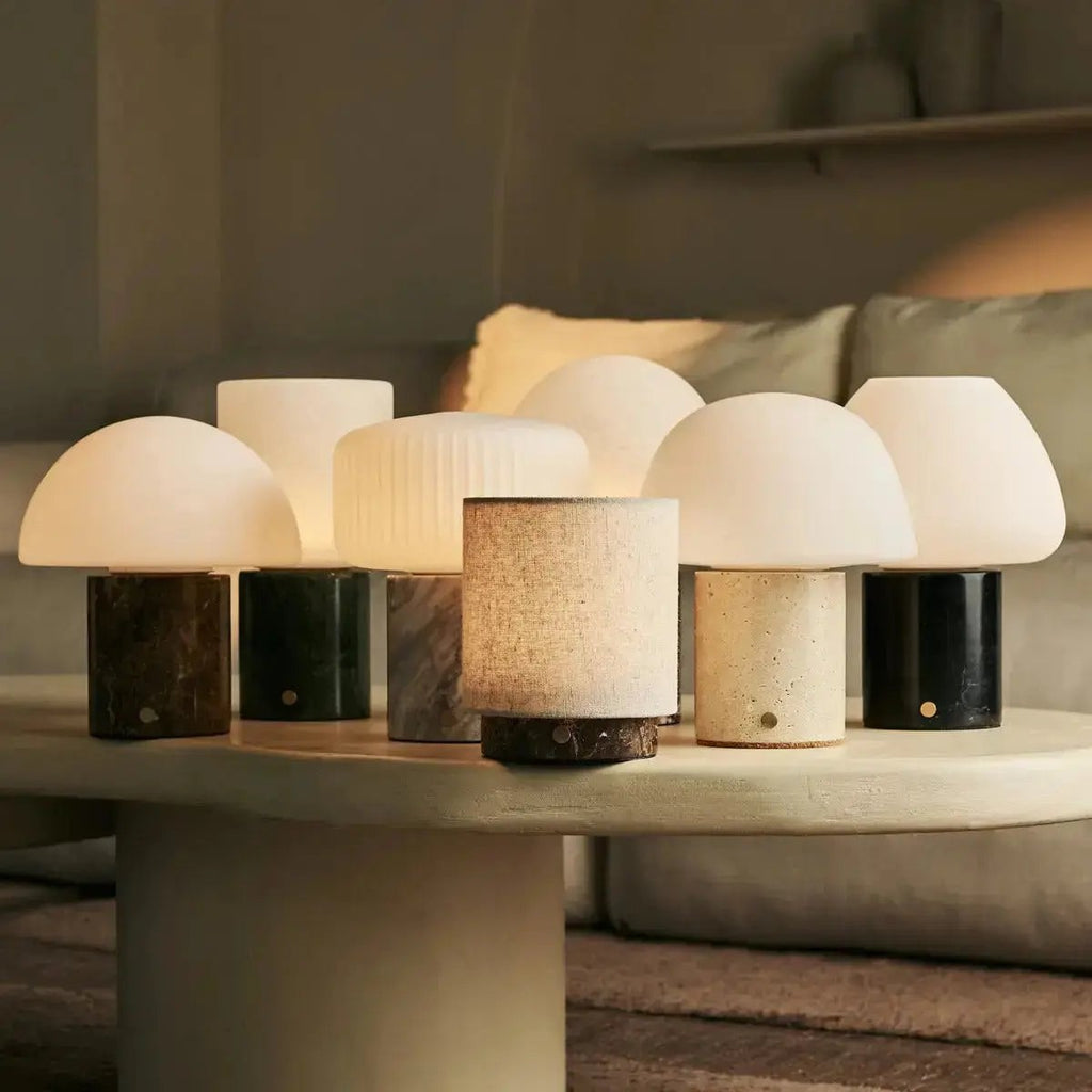 Cuyp Small Brown – Emperador Dark Marble Rechargeable Table Lamp | Authentic, Dimmable & Interchangeable Lampshade - LUXONAS HOME