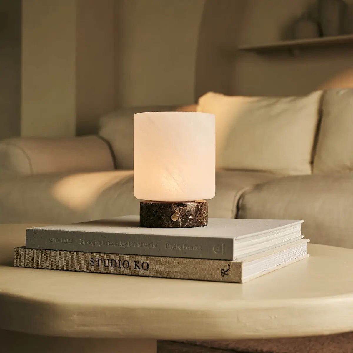 Cuyp Small Brown – Emperador Dark Marble Rechargeable Table Lamp | Authentic, Dimmable & Interchangeable Lampshade - LUXONAS HOME