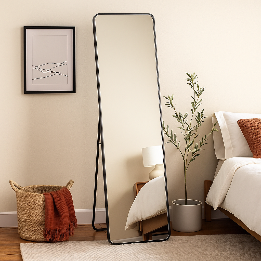 Black Aluminium Floor Mirror - 165 x 56 cm