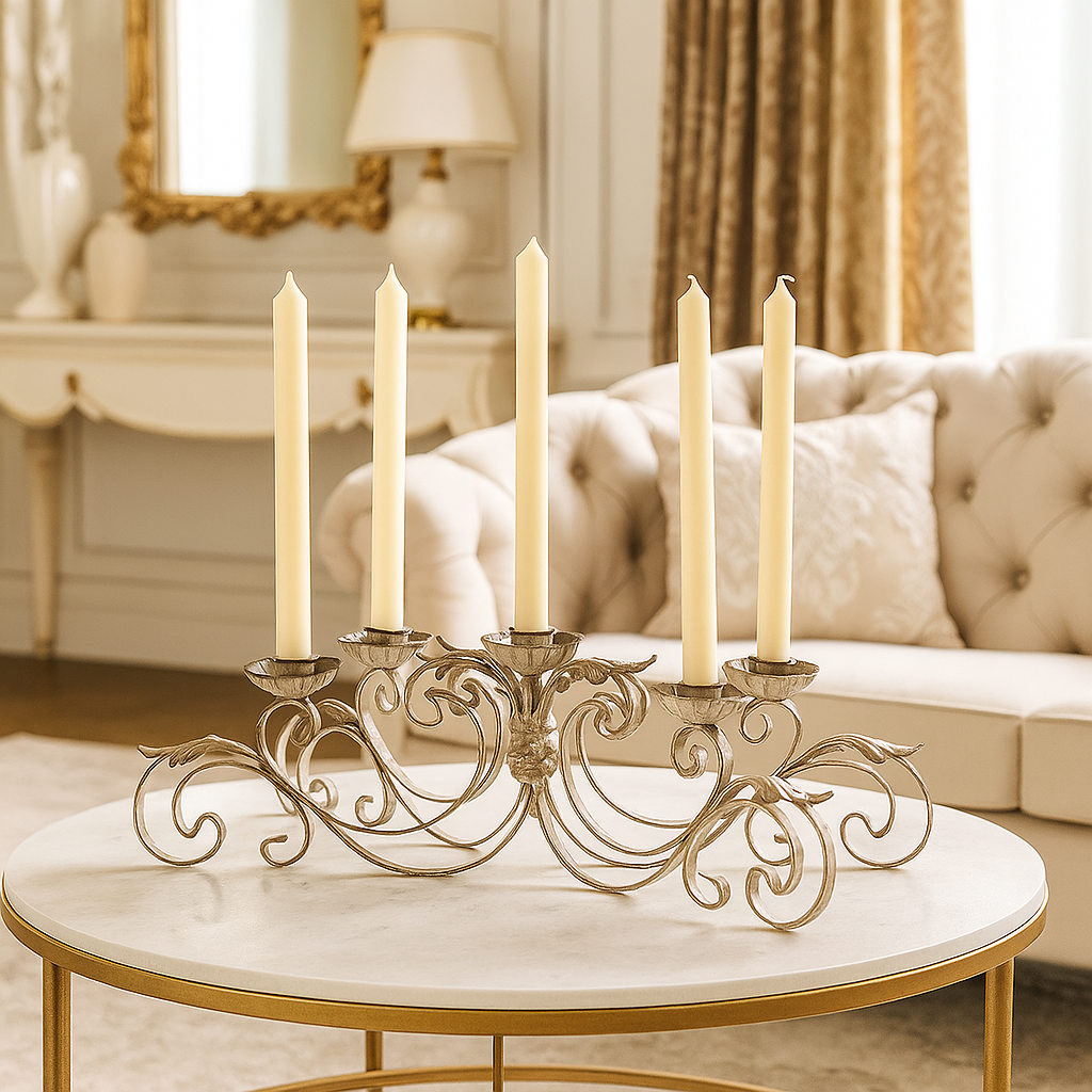 Aged Metal 5-Armed Candelabra