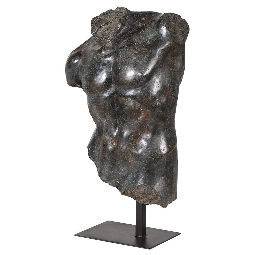 Dark Torso on Plinth - Elegant Resin Sculpture