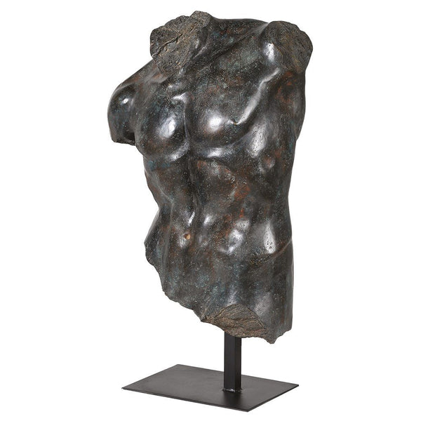 Dark Torso on Plinth - Elegant Resin Sculpture