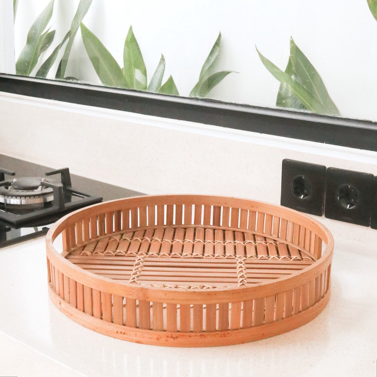 Decorative Bamboo Serving Tray, Round Ø 40 cm SENAYAN - LUXONAS HOME