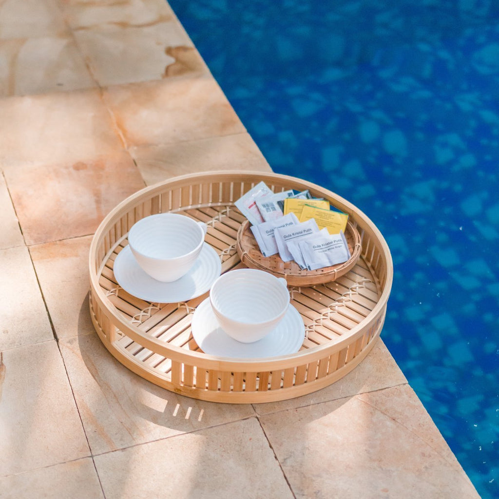 Decorative Bamboo Serving Tray, Round Ø 40 cm SENAYAN - LUXONAS HOME