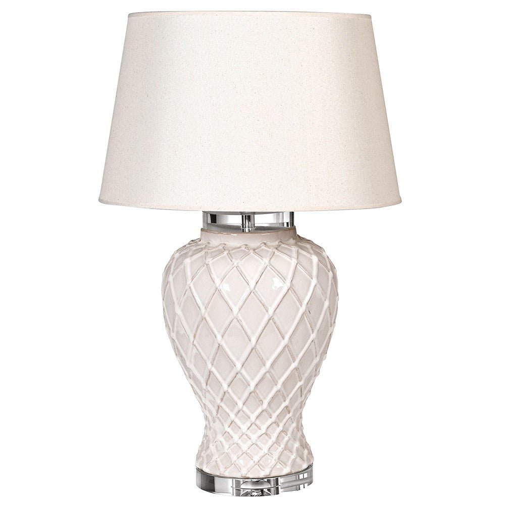 Diagonal Pattern Ceramic Lamp with Linen Shade - LUXONAS