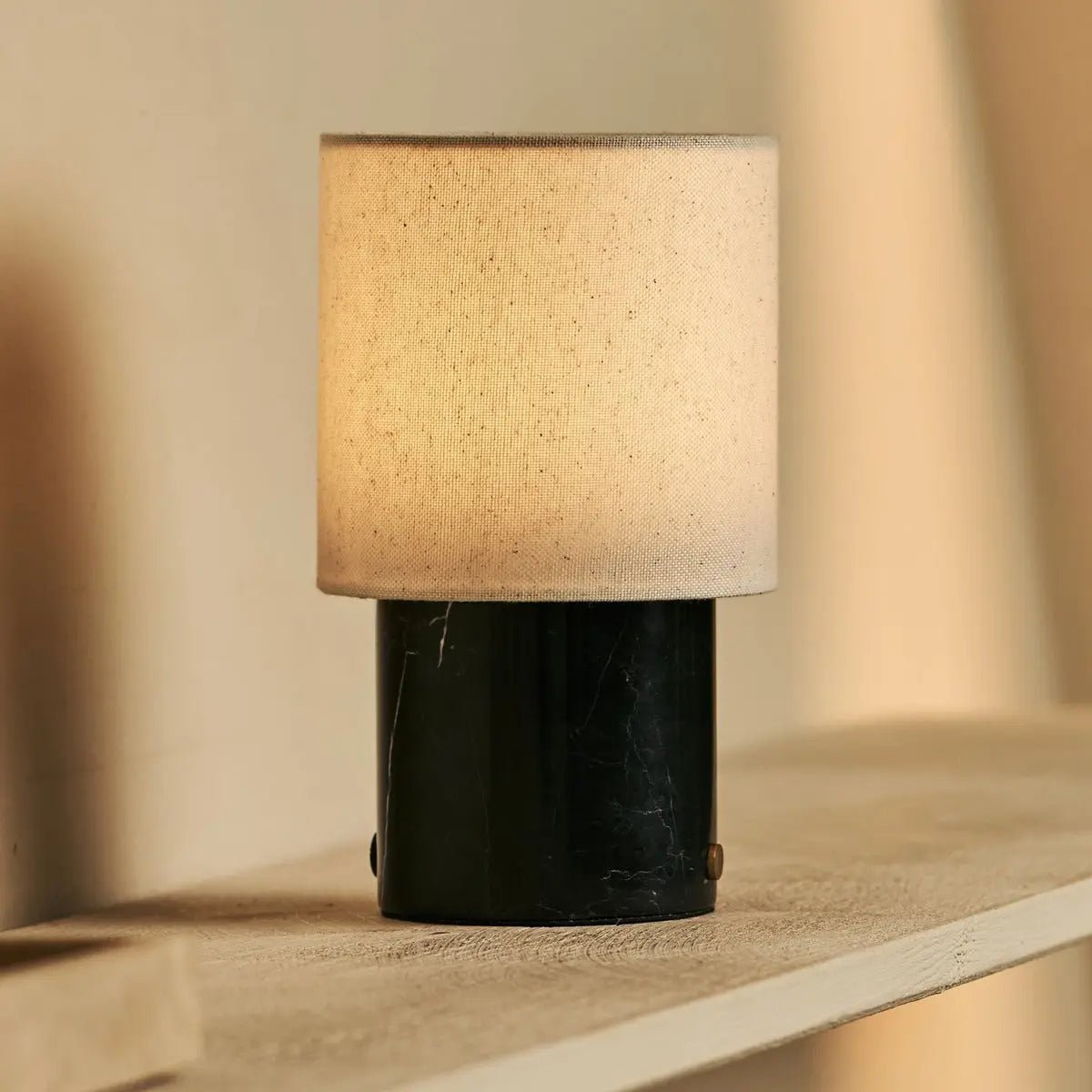 Dou Black – Nero Marquina Marble Rechargeable Table Lamp | Battery, Dimmable & Interchangeable Lampshade - LUXONAS HOME