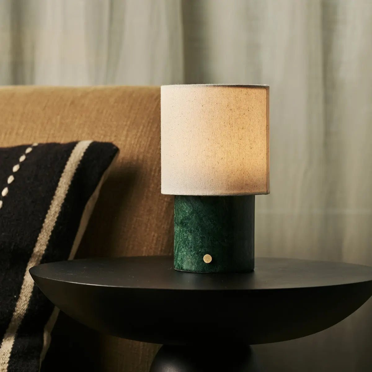 Dou Green – Verde Alpi Marble Rechargeable Table Lamp | Battery, Dimmable & Interchangeable Lampshade - LUXONAS HOME