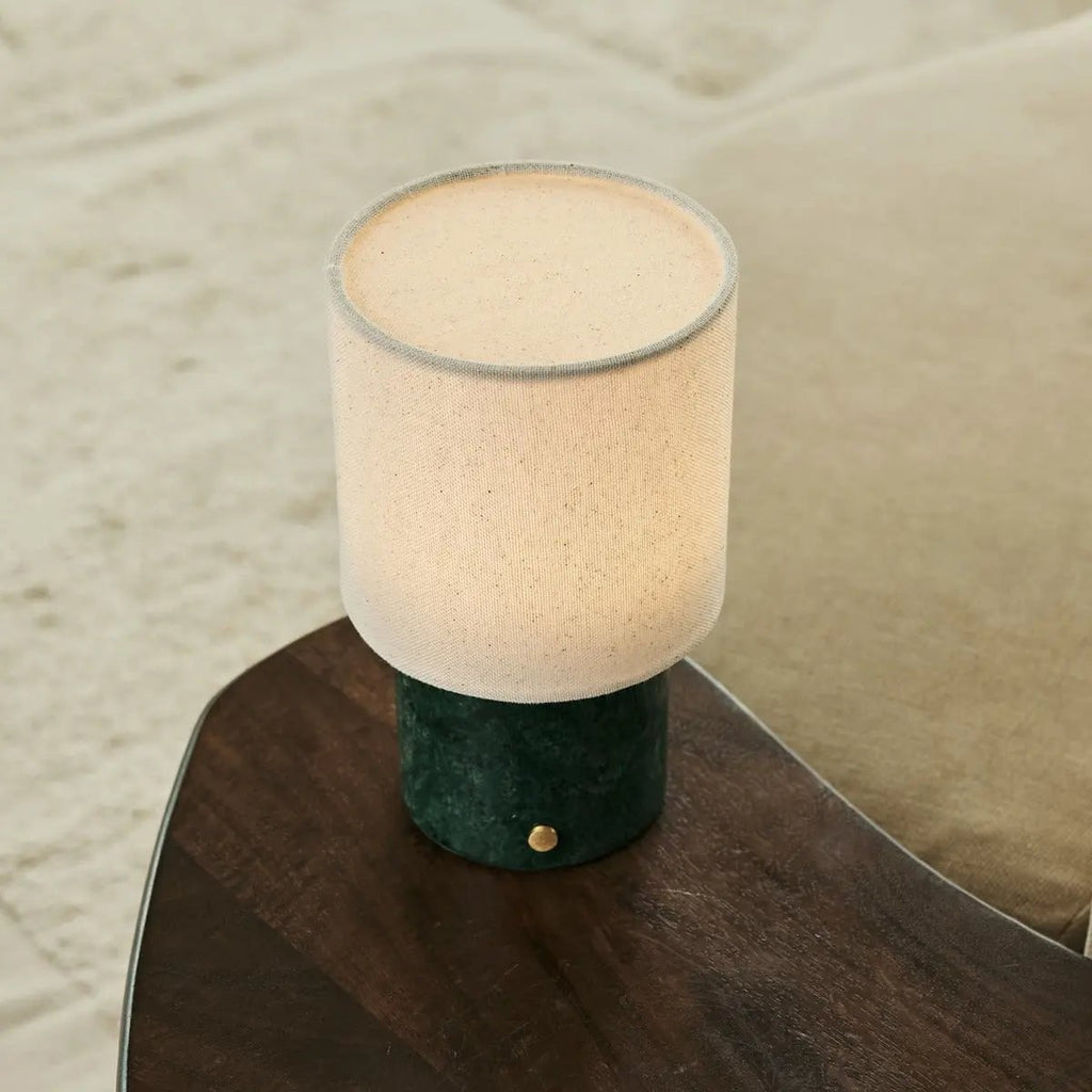 Dou Green – Verde Alpi Marble Rechargeable Table Lamp | Battery, Dimmable & Interchangeable Lampshade - LUXONAS HOME