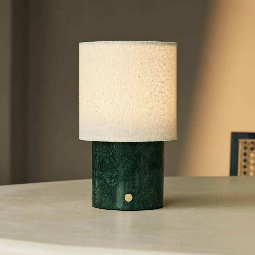Dou Green – Verde Alpi Marble Rechargeable Table Lamp | Battery, Dimmable & Interchangeable Lampshade - LUXONAS HOME