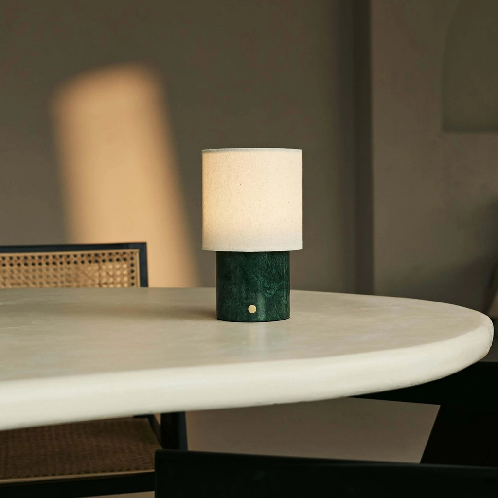 Dou Green – Verde Alpi Marble Rechargeable Table Lamp | Battery, Dimmable & Interchangeable Lampshade - LUXONAS HOME