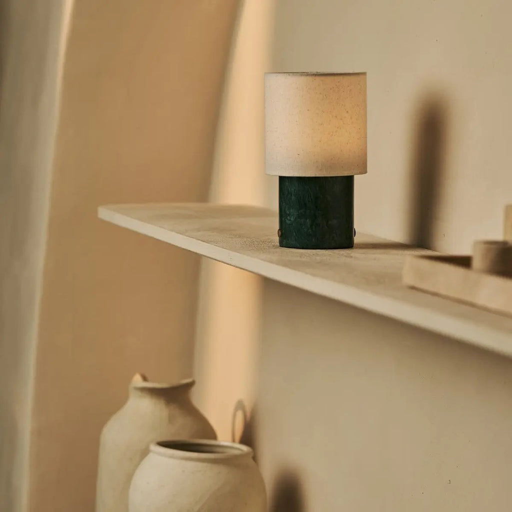 Dou Green – Verde Alpi Marble Rechargeable Table Lamp | Battery, Dimmable & Interchangeable Lampshade - LUXONAS HOME