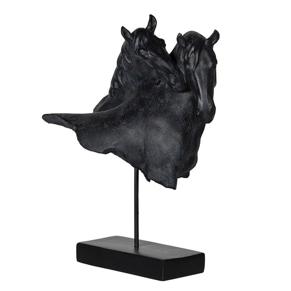 Double Horse Head on Base - Elegant Polyresin Sculpture