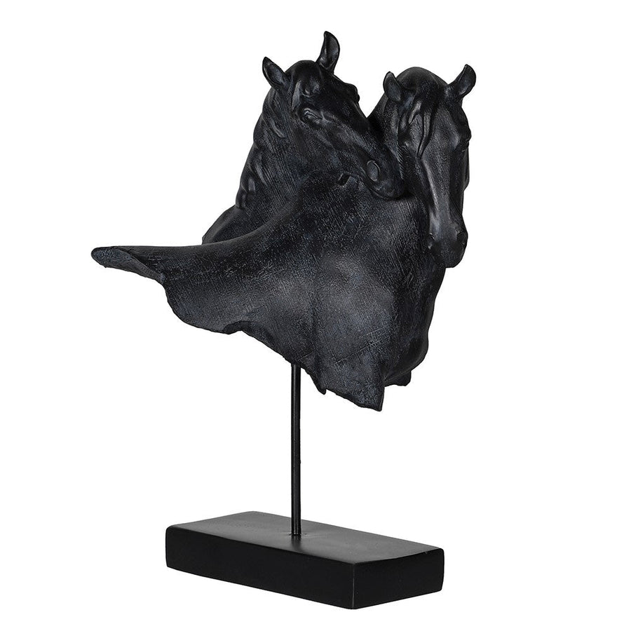 Double Horse Head on Base - Elegant Polyresin Sculpture