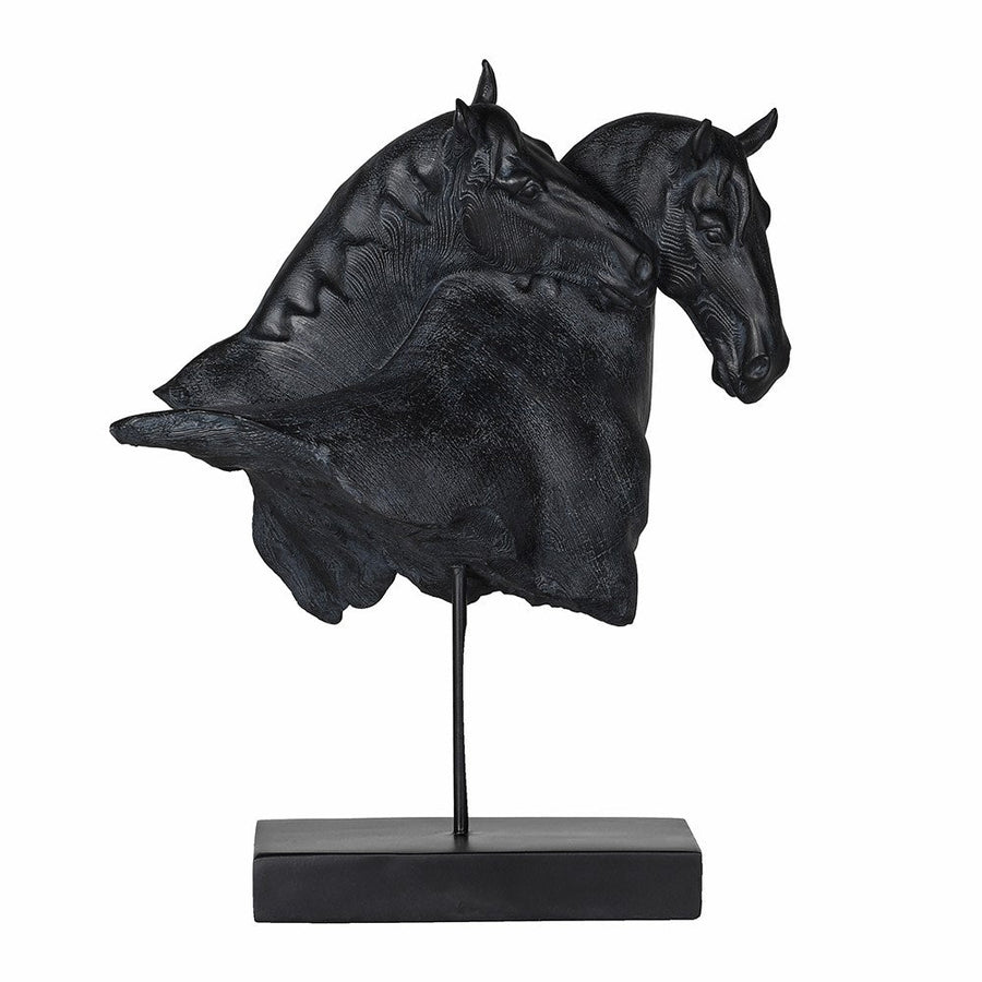 Double Horse Head on Base - Elegant Polyresin Sculpture