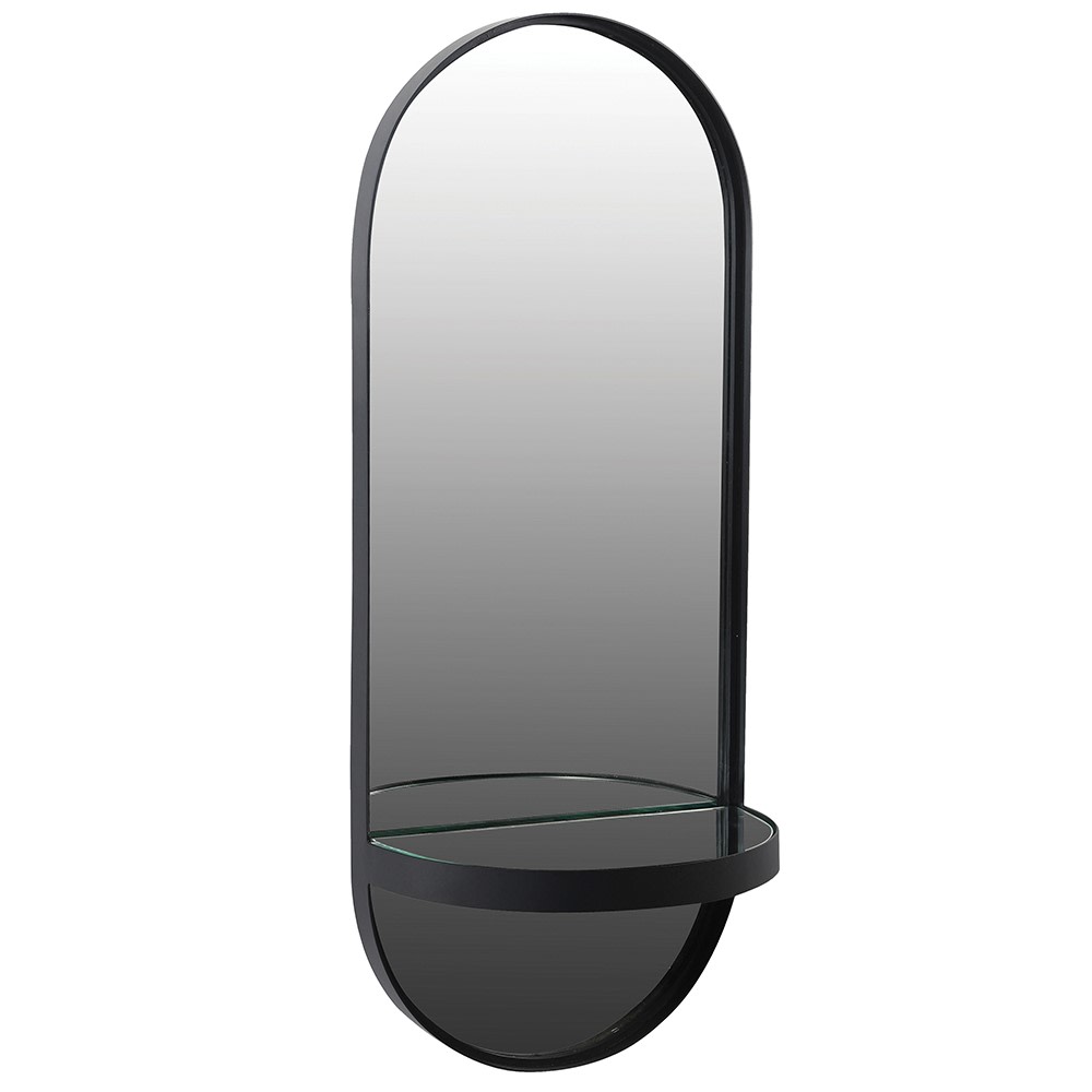 Elegant Black Wall Mirror with Integrated Shelf - LUXONAS