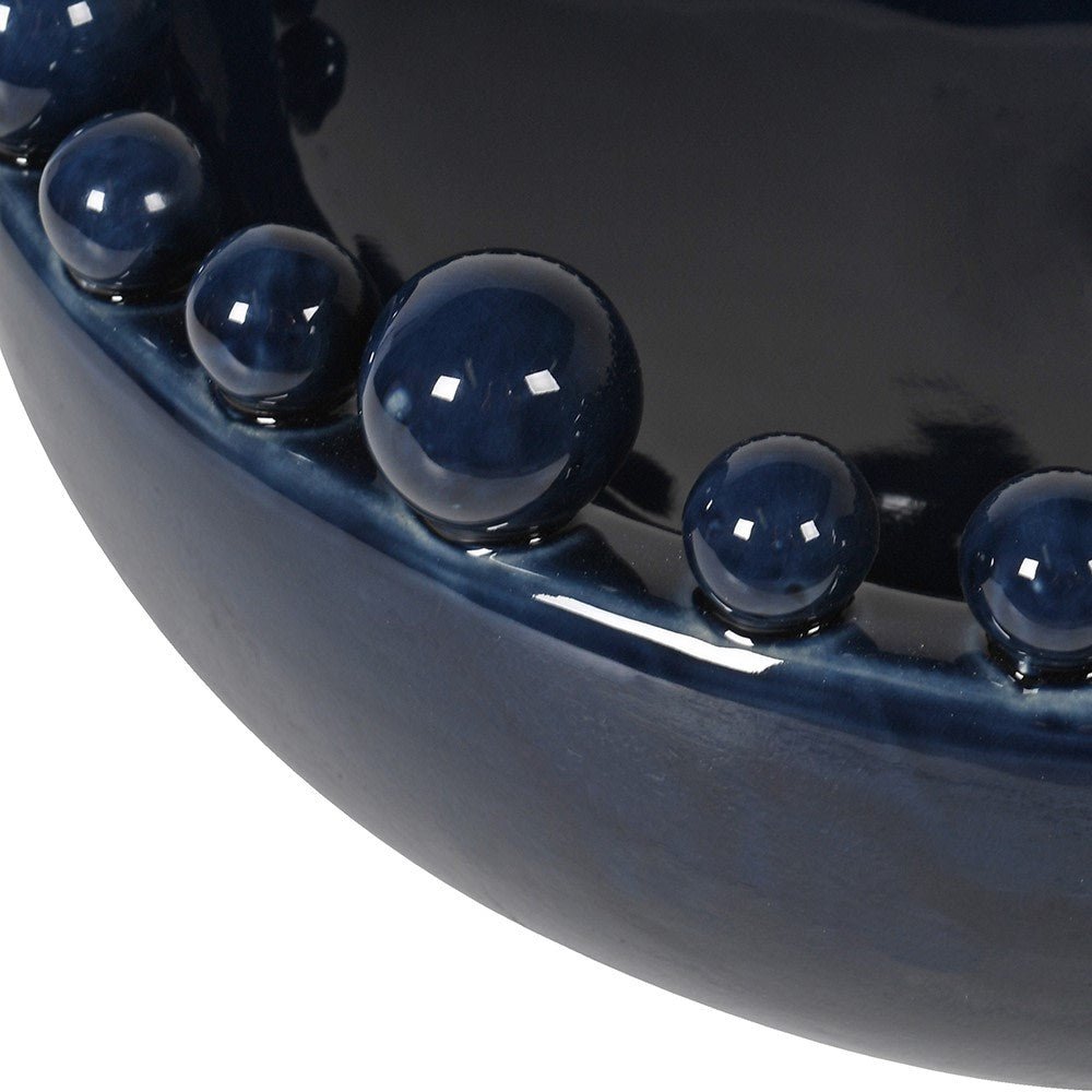 Elegant Blue Ceramic Bowl with Decorative Rim Spheres - LUXONAS HOME
