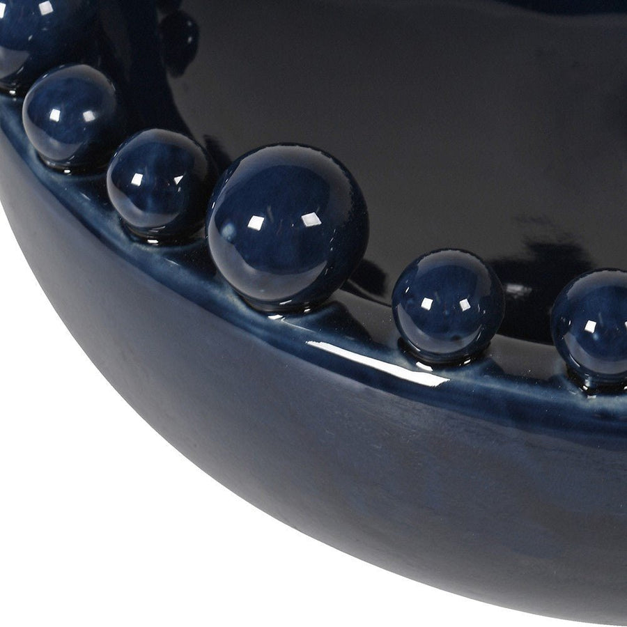 Elegant Blue Ceramic Bowl with Decorative Rim Spheres