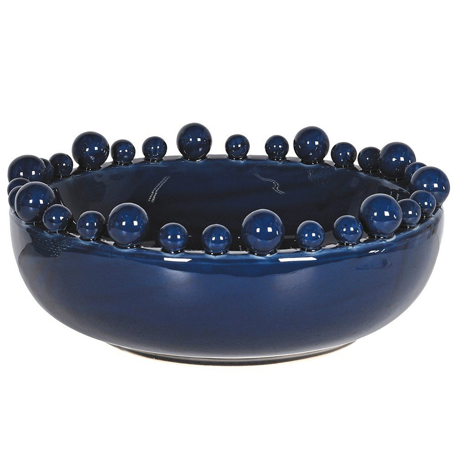 Elegant Blue Ceramic Bowl with Decorative Rim Spheres