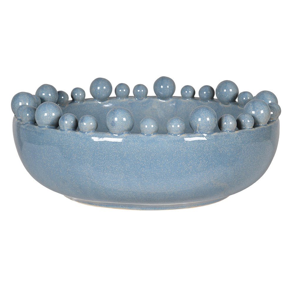 Elegant Blue Sands Ceramic Bowl with Decorative Rim Accent Balls