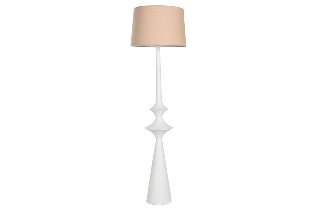 Elegant Ceramic White Floor Lamp with Cream Linen Shade - LUXONAS