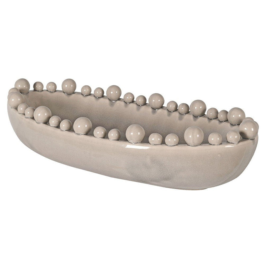 Elegant Cream Oval Ceramic Bowl with Decorative Rim Balls