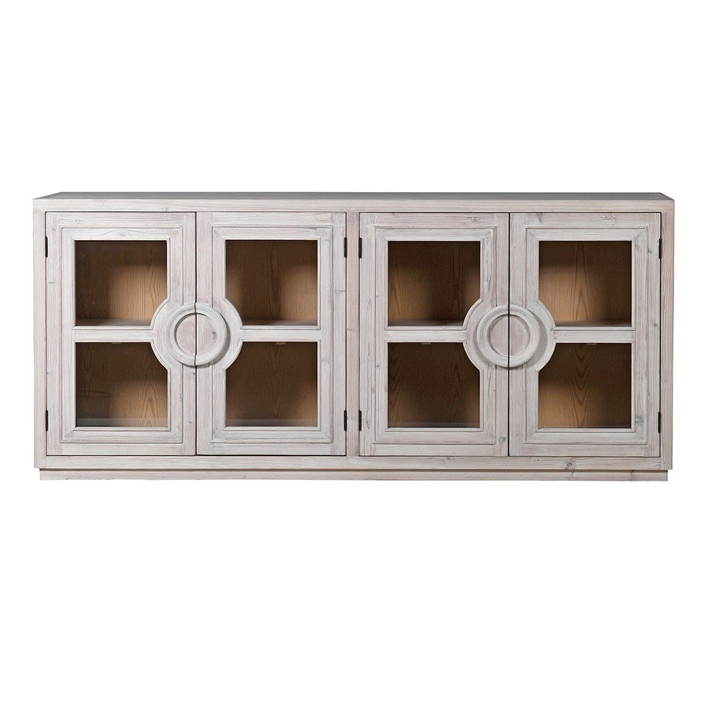Elegant Glass Front 4 Door Sideboard with Adjustable Shelves - LUXONAS