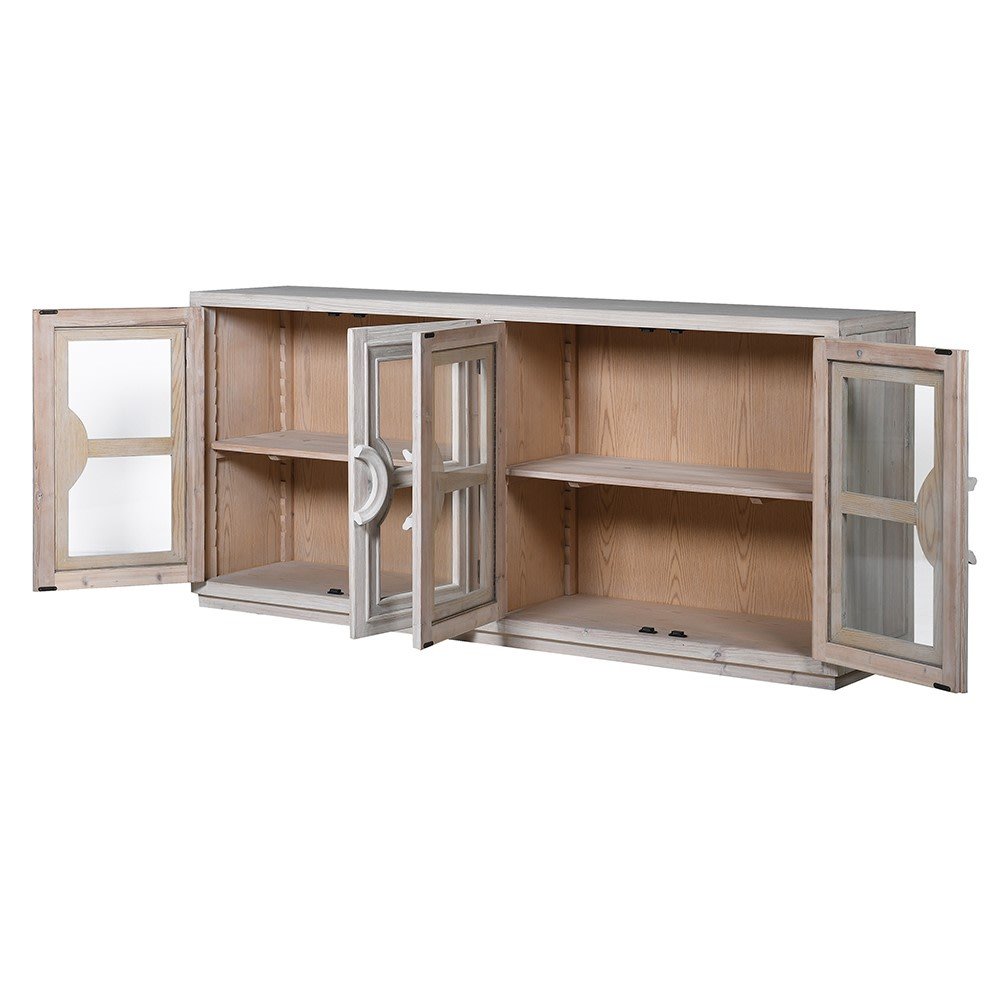Elegant Glass Front 4 Door Sideboard with Adjustable Shelves - LUXONAS