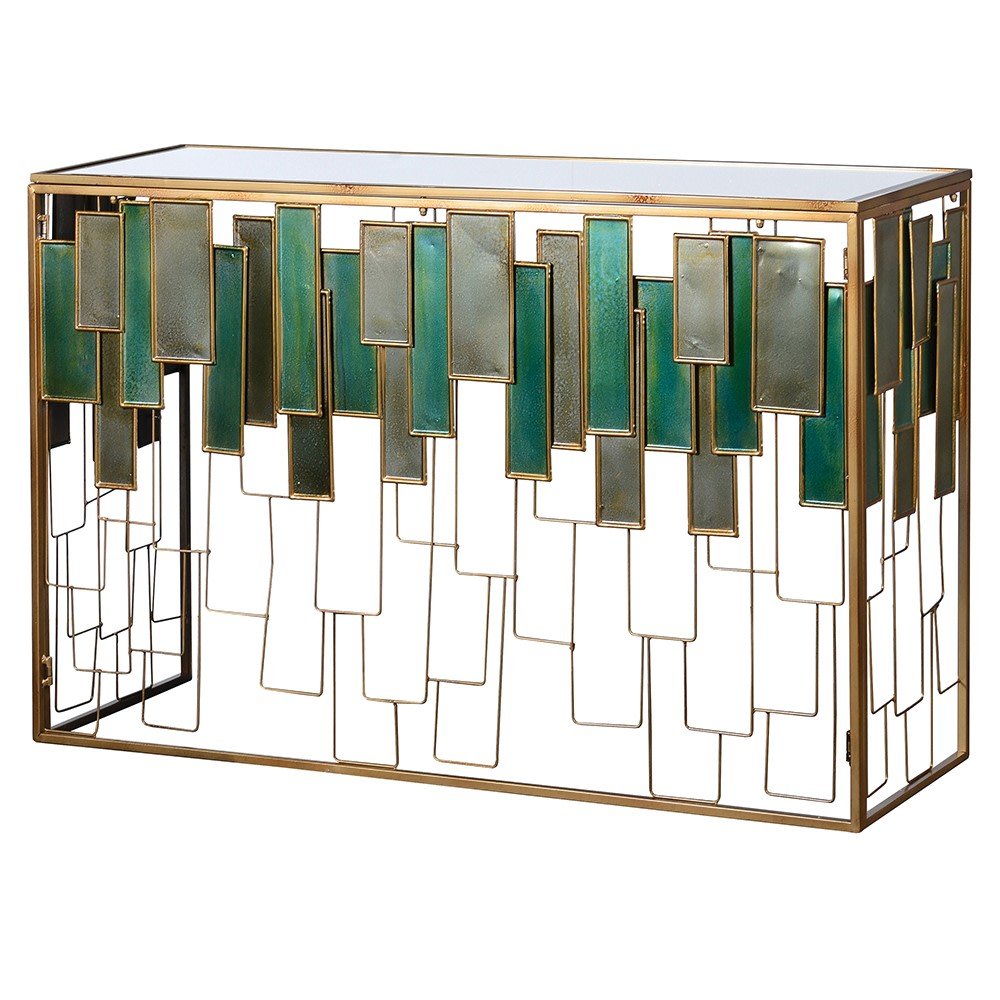 Elegant Green Glass Panel Console Table