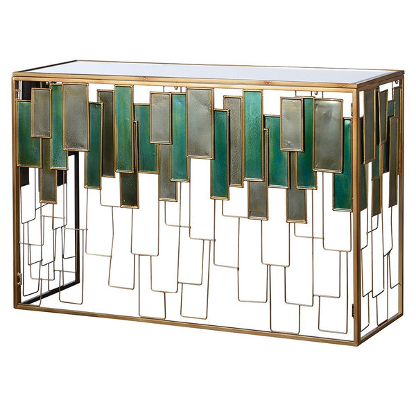 Elegant Green Glass Panel Console Table