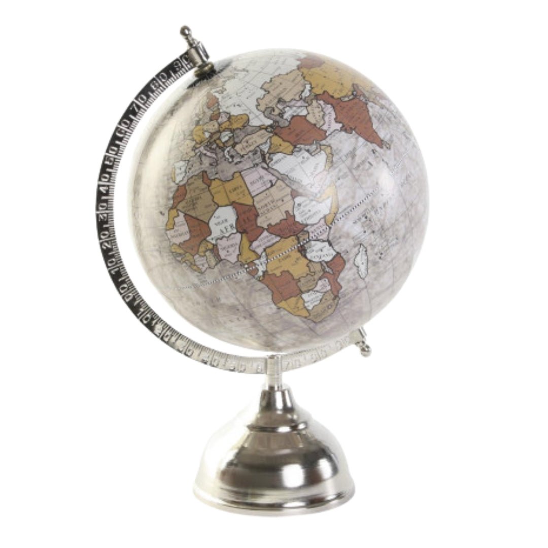 Elegant Globe on Silver Base - Decorative World Globe - LUXONAS